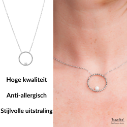Traveller Ketting - Edelstaal - Zilverkleurig - Zoetwater Parel - 4 mm - Hanger 25 mm - 45+5 cm - 181236