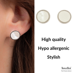 Traveller Earrings - Stainless Steel - Silver Coloured - Mother of Pearl - Ø 12mm