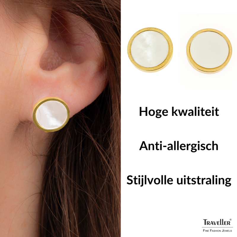 Traveller Oorstekers - Edelstaal - Verguld - Parelmoer - Ø 12 mm - 181257