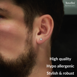 Traveller Stud Earrings - Men - Stainless Steel - Shiny - Ø 8mm - Silver Coloured