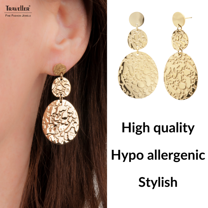 Traveller Drop Earrings - Gold Plated - Oval - Stainless Steel - 45 x 25 mm - 181240