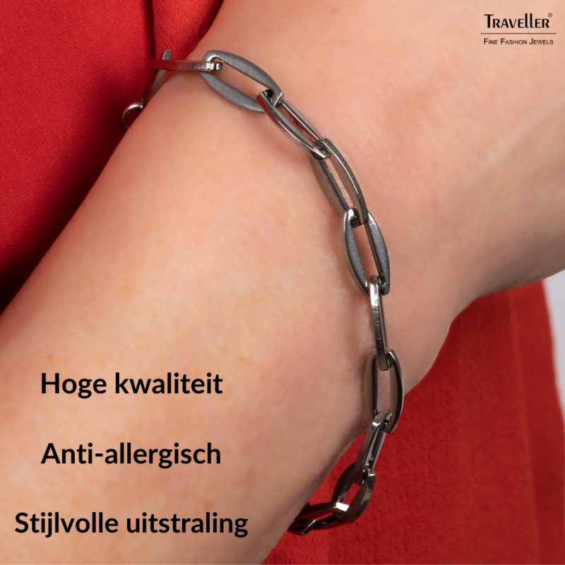 Traveller Armband Dames - Edelstaal - Zilverkeurig - Schakels - 20 cm - 181224