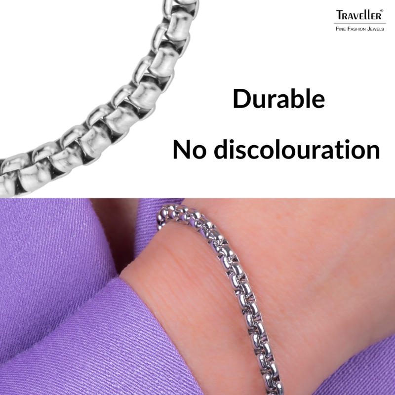 Traveller Bracelet - Stainless Steel - Silver Coloured - Compact Links - 21 cm