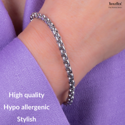 Traveller Bracelet - Stainless Steel - Silver Coloured - Compact Links - 21 cm