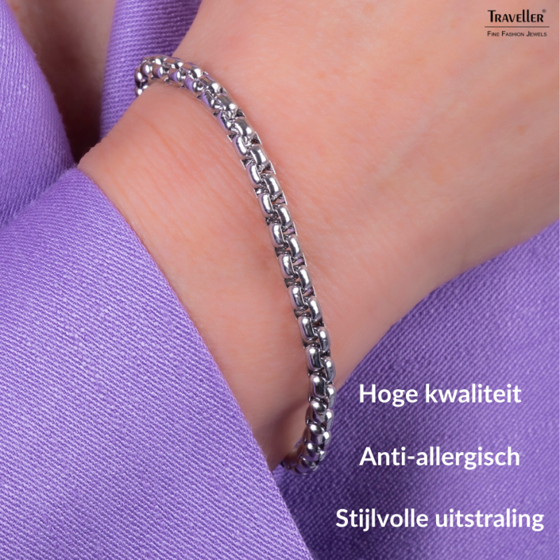 Traveller Armband - Edelstaal - Zilverkleurig - Compacte Schakels - 21 cm - 181220
