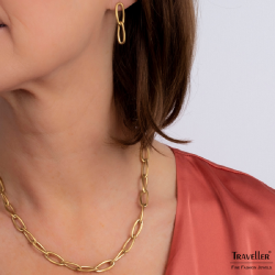 Traveller Drop Earrings - Gold Plated - Matted - Links - Stainless Steel - 30x7 mm - 181254