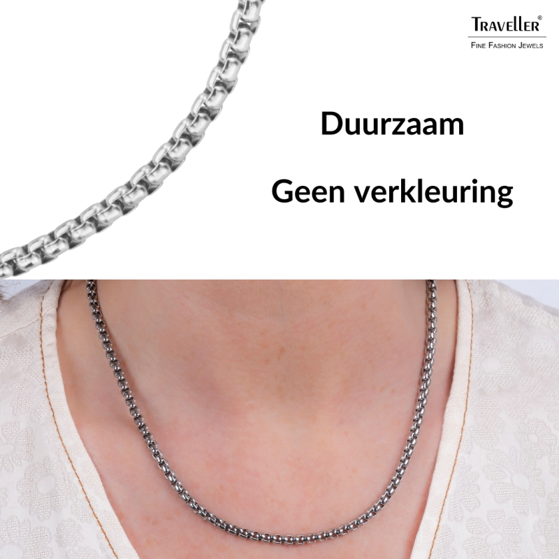 Traveller Necklace - Stainless Steel - Silver Coloured - Compact Links - 46 cm - 181219