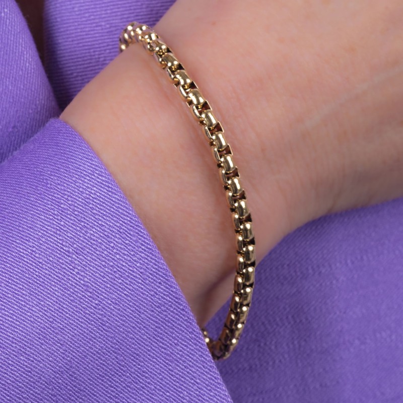 Traveller Bracelet - Stainless Steel - Gold Plated - Compact Links - 21 cm