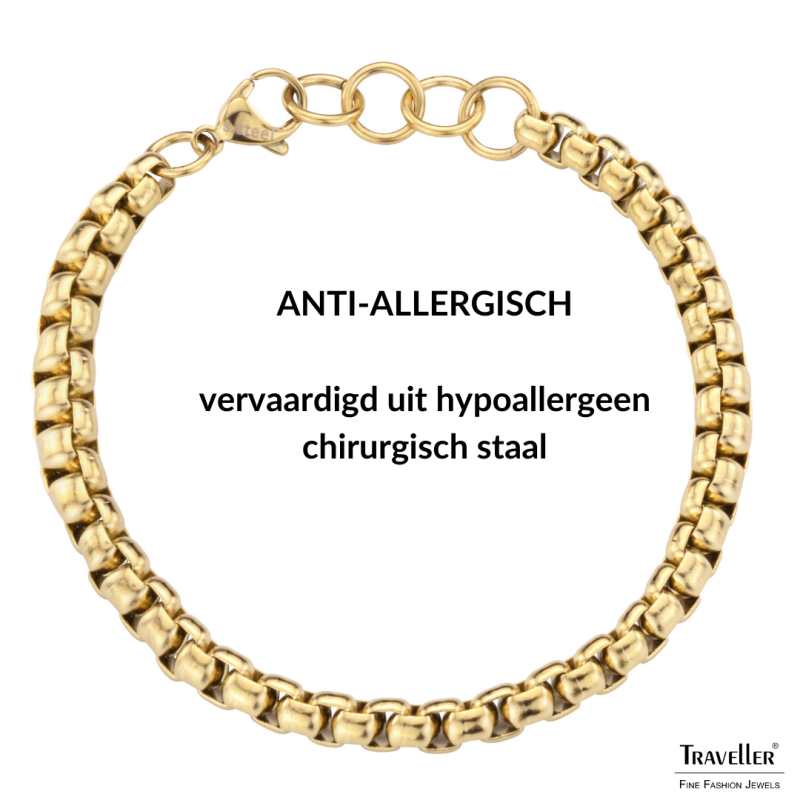 Traveller Armband - Edelstaal - Verguld - Compacte Schakels - 21 cm - 181218