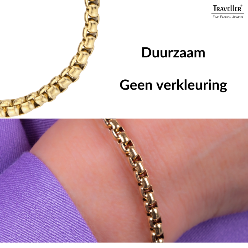 Traveller Armband Dames - Edelstaal - Verguld - Compacte Schakels - 21 cm