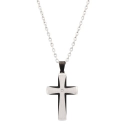 Traveller Kruis Ketting - Heren - Ketting Man - Zirkonia - Edelstaal & Zwart - 50+5cm lang