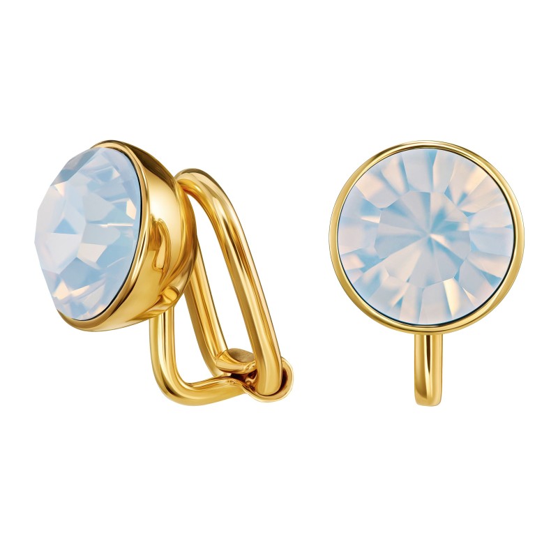 Traveller Clip Oorbellen - 22kt Verguld - Kristal - Wit Opaal - Rond - Ø 9mm - 157662