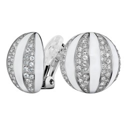 Traveller Clip Oorbellen - Zilverkleurig - Kristal - Wit Email - Bolvormig - Geplatineerd - Ø 20mm - 157637