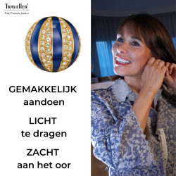 Traveller Clip Oorbellen - 22kt Verguld - Kristal - Blauw Email - Bolvormig - Ø 20mm - 157636