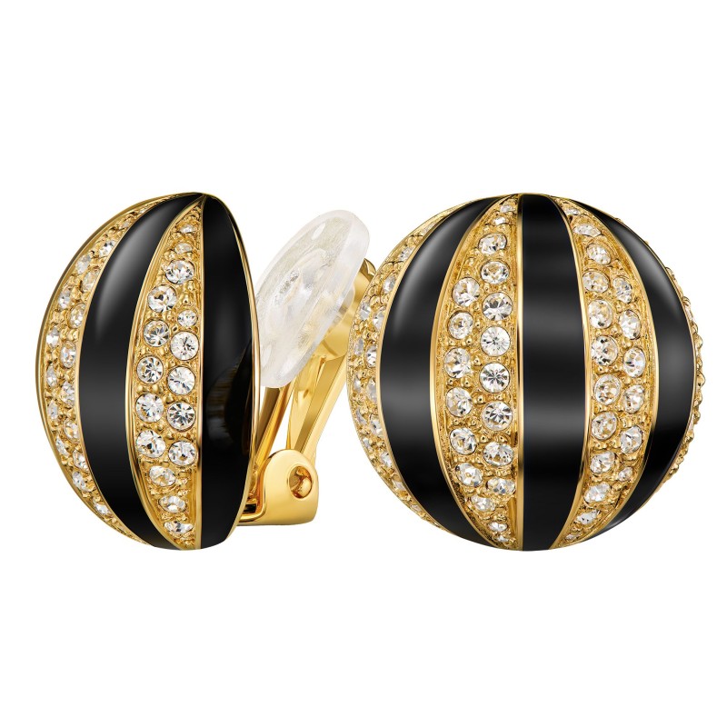 Traveller Clip Oorbellen - 22kt Verguld - Kristal - Zwart Email - Bolvormig - Ø 20mm - 157635