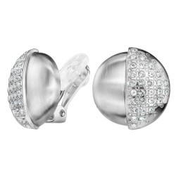 Traveller Clip-on Earrings - Silver Coloured - Matt and Glossy - Crystals - Platinum Plated - 20x19 mm