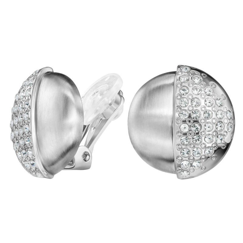 Traveller Clip Oorbellen - Zilverkleurig - Mat en Glanzend - Kristal - Geplatineerd - 20x19 mm - 157616