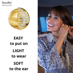 Traveller Clip-on Earrings - 22ct Gold Plated - Matt and Glossy - Crystals - 20x19 mm - 157615