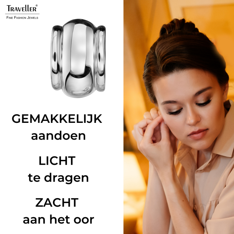 Traveller Clip Oorbellen - Zilverkleurig - 15 x 10 mm - Geplatineerd