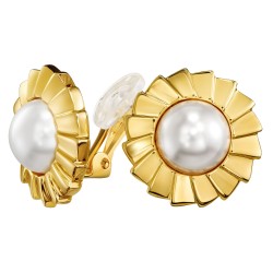 Traveller Clip Oorbellen - Verguld - Parels - 10 mm - Wit - Bloem - 19 mm - 114269