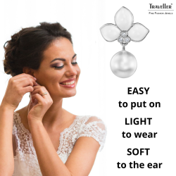 Traveller Drop Clip Earrings - Platinum Plated - Pearls - 10mm - White - Crystals - White Enamel - 26x18mm - 114261