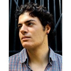 Traveller Hoop Earrings - Men - Stainless Steel - Black - Carbon Red - 10 mm