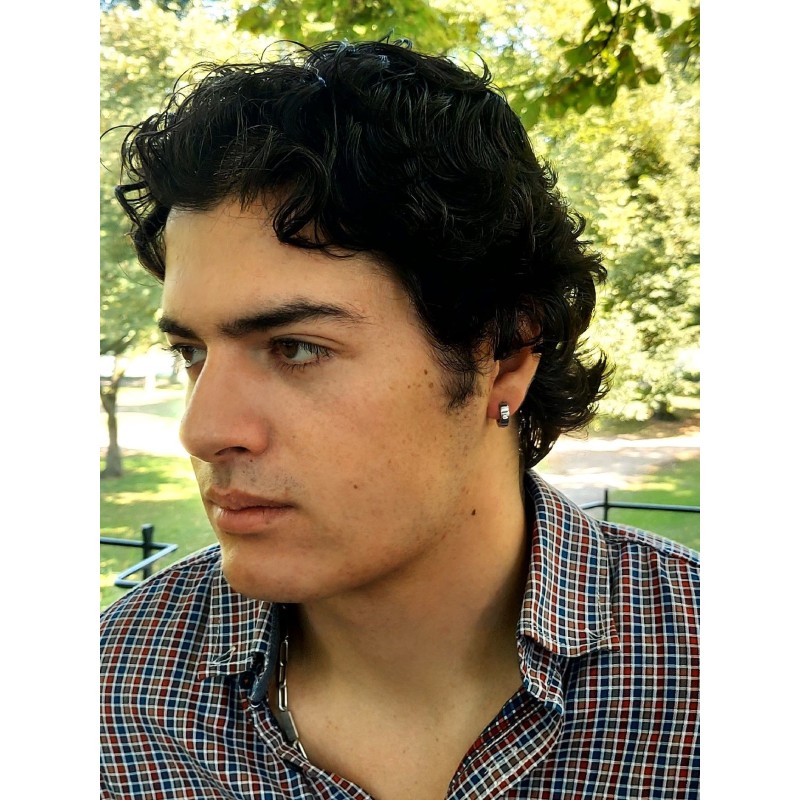 Traveller Hoop Earrings - Men - Stainless Steel - Zirconia - Silver Coloured - 13 mm