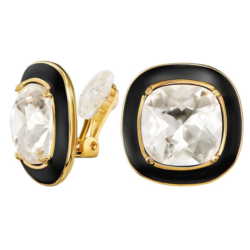 Traveller Ohrclips - 22kt Vergoldet - Kristall - Emaille Schwarz - Quadratisch - 18 x 18 mm - 157630