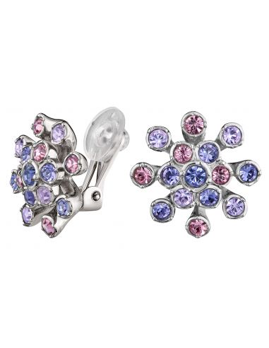 Traveller Clip earrings - Blume - Preciosa Kristalle - Violett - Platinum plated - 157549