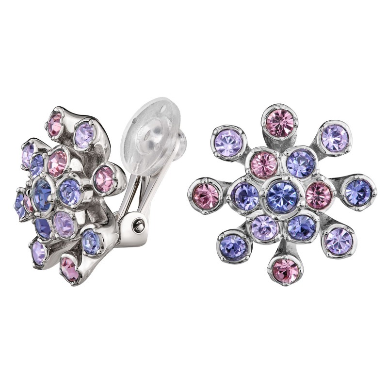 Traveller Oorclips - Bloem - Preciosa crystals - Violet - Zilverkleurig - 157549