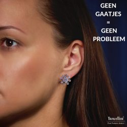 Traveller Clip Oorbellen - Zilverkleurig - Kristallen - Violet/ Paars - Bloem - Geplatineerd - 17 mm - 157549