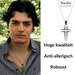 Traveller Cross Chain - Men - Necklace Men - Zirconia - Stainless Steel & Black - 50+5cm long