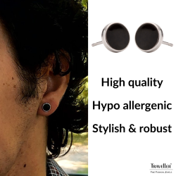 Traveller Oorstekers - Heren - Edelstaal - Zwart - Glanzend - Ø 8mm - 181249