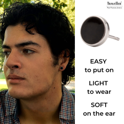 Traveller Stud Earrings- Men - Stainless Steel - Black - Shiny - Ø 8mm - 181249