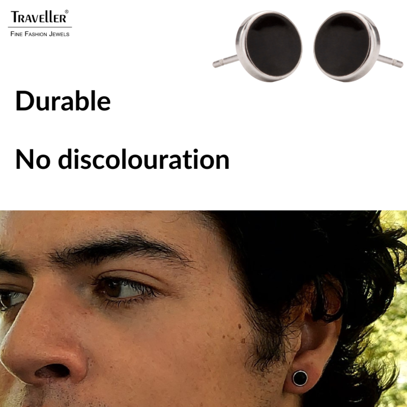 Traveller Oorstekers - Heren - Edelstaal - Zwart - Glanzend - Ø 8mm - 181249