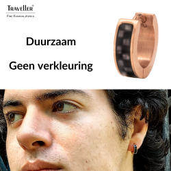 Traveller Oorringen- Heren - Edelstaal - Rosé Verguld - Carbon - Zwart / Grijs - Ø 14mm - 181256