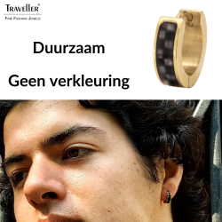 Traveller Oorringen - Heren - Edelstaal - Verguld - Carbon - Zwart / Grijs - Ø 14mm