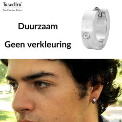 Traveller Oorringen - Heren - Edelstaal - Zirkonia - Zilverkleurig - 13 mm
