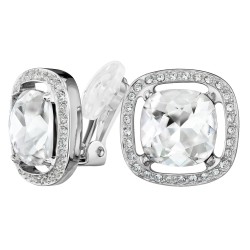 Traveller Clip-on Earrings - Silver Coloured - Crystals - Platinum Plated - Square - 15x15 mm - 157619