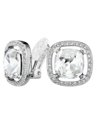 Traveller Clip-on Earrings - Silver Coloured - Crystals - Platinum Plated - Square - 15x15 mm - 157619