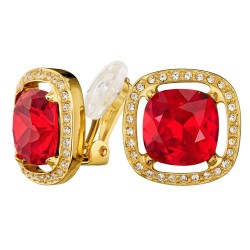 Traveller Clip-on Earings - 22ct Gold Plated - Crystals - Red - Square - Ø 15mm - 157620