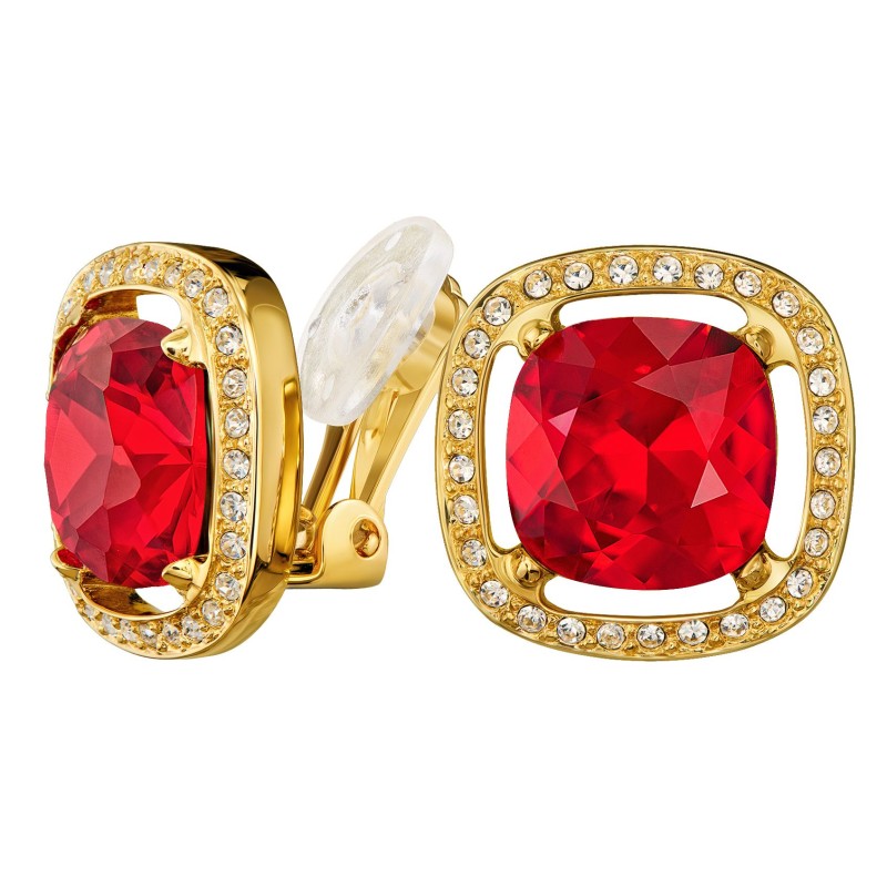 Traveller Clip Oorbellen - 22kt Verguld - Kristal - Rood - Vierkant - Ø 15mm - 157620