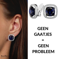 Traveller Clip Oorbellen - Zilverkleurig - Kristal - Blauw - Indigo - Vierkant - Geplatineerd - Ø 15mm