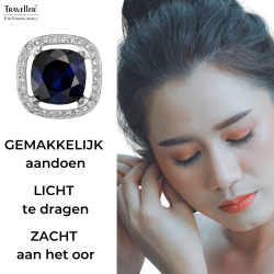 Traveller Clip Oorbellen - Zilverkleurig - Kristal - Blauw - Indigo - Vierkant - Geplatineerd - Ø 15mm - 157621