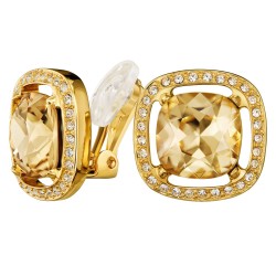 Traveller Clip-on Earrings - 22ct Gold Plated - Crystals - Light Brown Topaz - Square - Ø 15mm - 157622