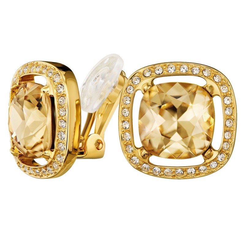 Traveller Clip Oorbellen - 22kt Verguld - Kristal - Bruin Topaz - Vierkant - Ø 15mm - 157622