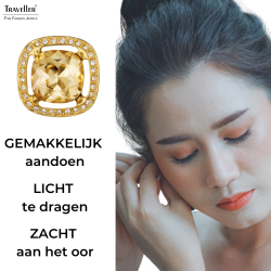 Traveller Clip Oorbellen - 22kt Verguld - Kristal - Bruin Topaz - Vierkant - Ø 15mm - 157622