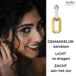 Traveller Clip Oorbellen - Hangers - Bicolor - 22kt Verguld en Geplatineerd - Schakels - 23 x 7 mm