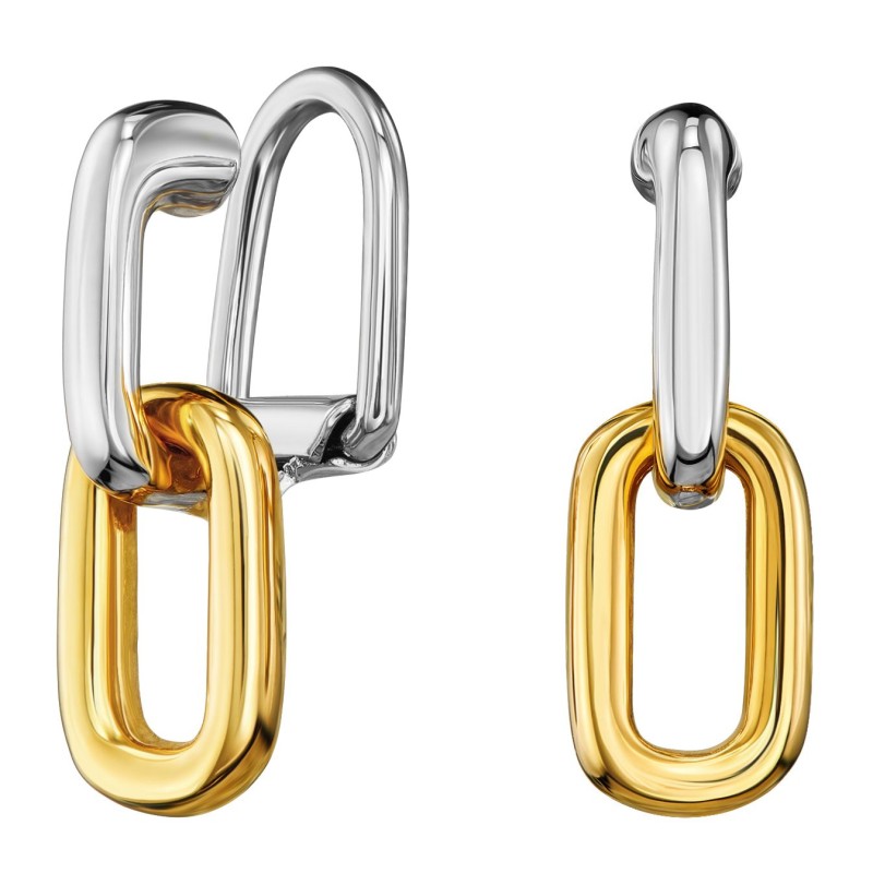 Traveller Clip Oorbellen - Hangers - Bicolor - 22kt Verguld en Geplatineerd - Schakels - 23 x 7 mm - 157665