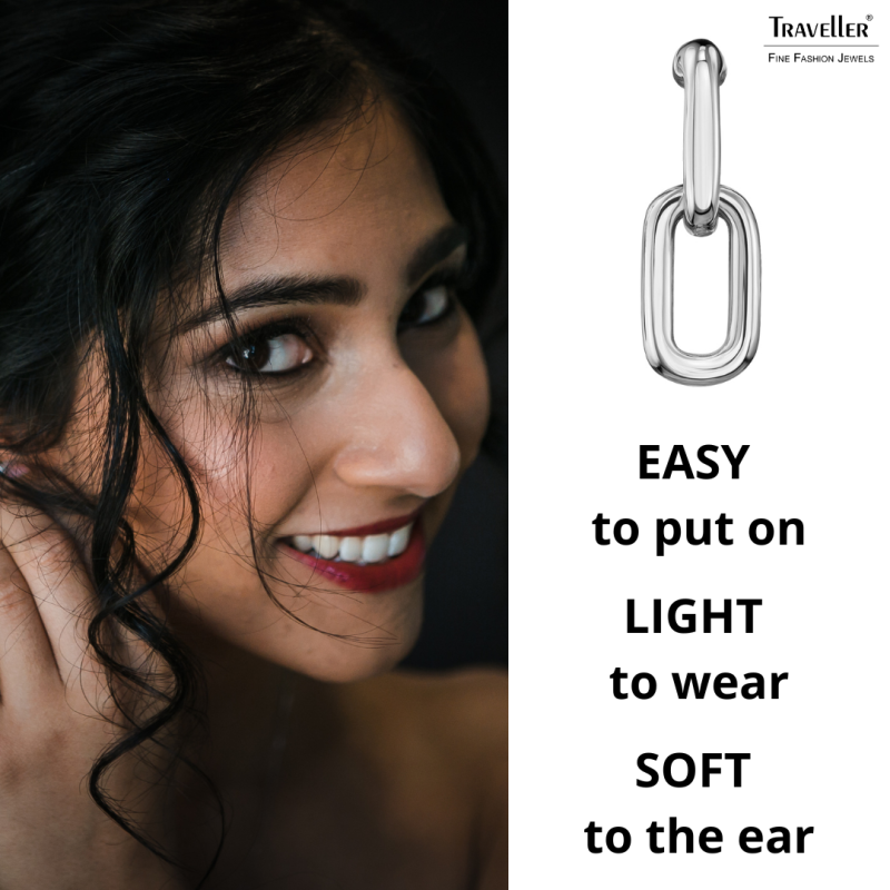 Traveller Clip Oorbellen - Hangers - Zilverkleurig - Schakels - Geplatineerd - 23 x 7 mm - 157664